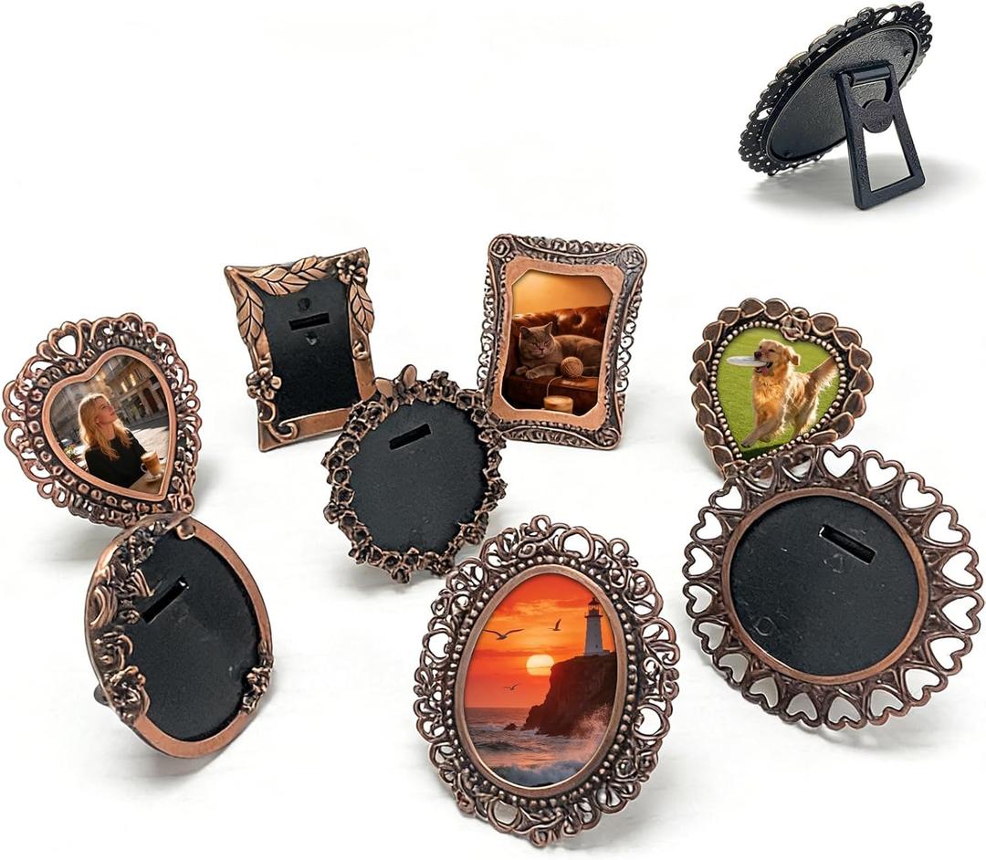 8 Pcs Mini Vintage Metal Picture Frames, 1 Inch Tiny Photo Display for Tabletop or Wall Decor, Antique-Style Frames for Home Gallery and Holiday Decoration