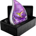 Trupoint Memorials Small Urns for Human Ashes Keepsake, Decorative Mini Cremation Urn for Adult Men & Women Small, Purple Hummingbird Teardrop
