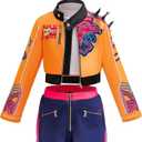 Girls Halloween Costume, Black and Yellow Polyester Top and Pants Set for Cosplay Events and Parties