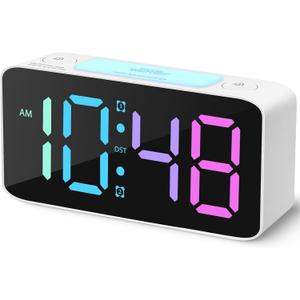 Cadmos Super Loud Alarm Clock for Heavy Sleepers Adults, Digital Clock with 7 Color NightLight, Adjustable Volume, USB Charger, Small Clocks for Bedrooms, Ok to Wake Up for Kids, Teens (White+RGB)