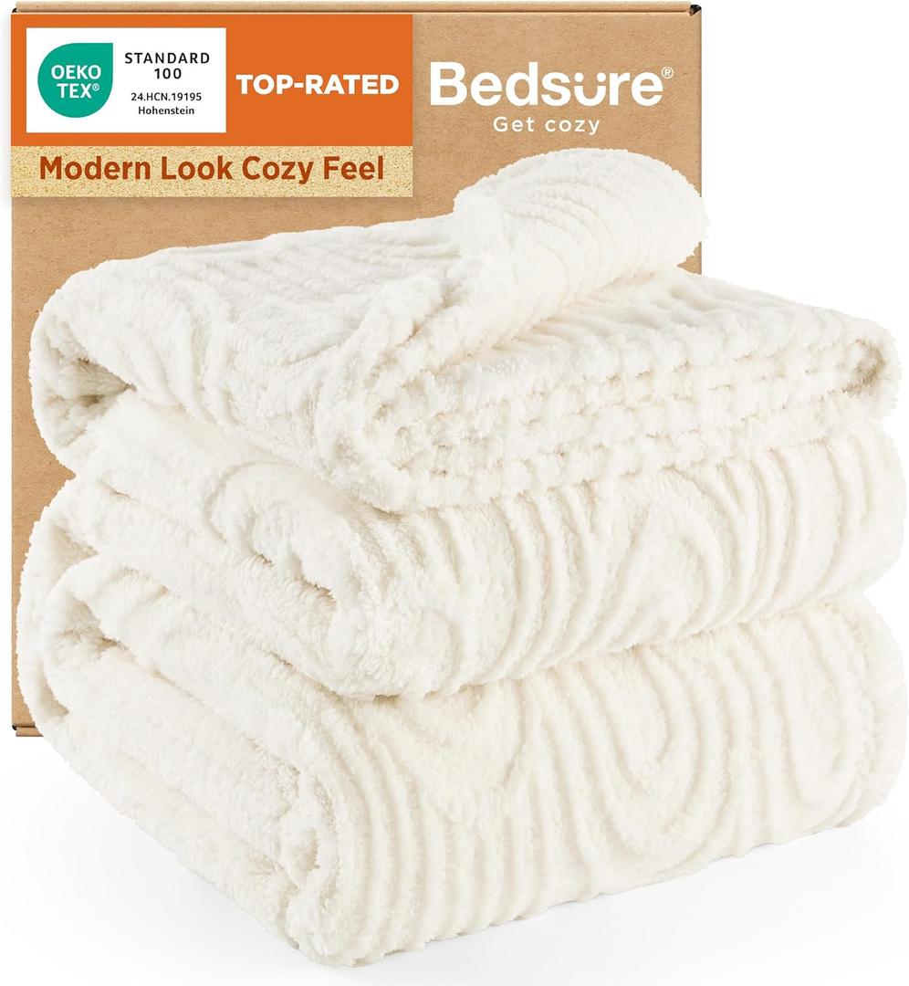 Bedsure GentleSoft Fleece Blanket Queen Size for Bed - Super Soft & Cozy, Fluffy Blankets for Women & Girls, Ideal for Sofa & Couch, Off White, 90x90 Inches