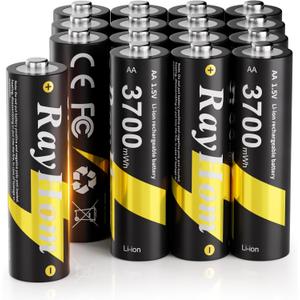 16 Pack AA Lithium Rechargeable Batteries, 3700mWh High Capacity, 1.5V Constant Output, 1600+ Cycles, for Blink Outdoor Camera