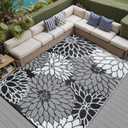 HUGEAR 8'x10' Outdoor Rug Waterproof Plastic Straw Rugs Large Black Reversible Floral Mat Floor Carpet for Camping RV Deck Entryance Porch Picnic Balcony Beach Backyard