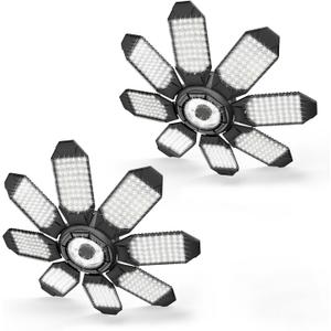 Garage Lights - 40000LM Super Bright Garage Lights Ceiling Led w/ 8 Deformable Panels Compatible for E26/E27 Screw in Socket Garage Lighting Bulb for Barn Basement Shops Attic - 2 Pack