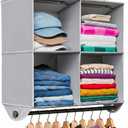 HOLDN STORAGE Hanging Closet Organizer with Garment Rod  Heavy Duty 4-Shelf Hanging Shelves for Clothes, Sweaters & Shoes, Reinforced 600D Fabric Storage Unit with Built-in Clothing Rod, Grey