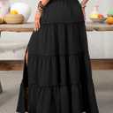 ELLEVEN Women's Summer Slit Tiered Maxi Skirt - Boho A-Line Elastic Waist Long Skirts with Pockets (Black, XL)