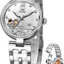 OLEVS Womens Watches Automatic Luxury Dress Ladies Watch Ceramic Strap Rose Gold Self Winding Female Wrist Watch (all silver)