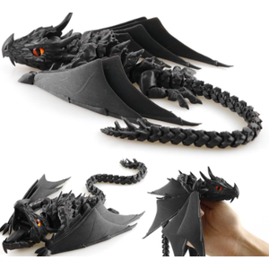 3D Printed Dragon with Wings, Fidget Dragon Toys, 3D Printed Animals, Flexible Articulated Winged Crystal Dragon Model,Home Office Decor Desktop Pet(Silk Black)