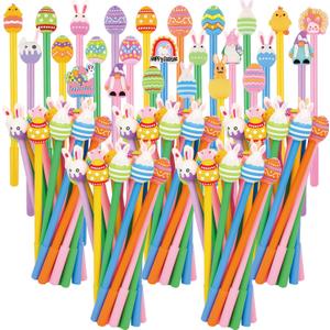 LiYiQ 100 Pcs Easter Cartoon Cute Fun Pens Kawaii Easter Eggs Rabbit Chicken Rainbows Gnome Shape Gel Black Ink Pen, Cute Pens for Office Home Present