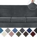 WEERRW 4 Pieces Velvet High Stretch Couch Covers for 3 Cushion Sofa Slipcovers, Washable Furniture Protector with Non Slip Elastic Bottom, Feature Soft and Thick Plush Fabric, Dark Grey, Large