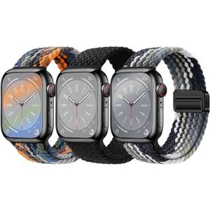 3 Pack Braided Sport Loop Band Compatible with Apple Watch Bands Ultra 3&2 1 49mm 46mm 45mm 44mm 42mm 41mm 40mm 38mm Men Women; Stretchy Nylon Solo Loop Strap for iWatch Series 11 10 9 8 7 6 SE 5 4 3 (Camouflage/Black/Black&Gray)