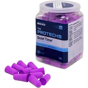 Flents Protechs Foam Ear Plugs, 50 Pair for Sleeping, Snoring, Loud Noise, Traveling, Concerts, Construction, Studying, Work, Shooting, NRR 33, Noise Cancelling, Disposable, Purple, Made in the USA