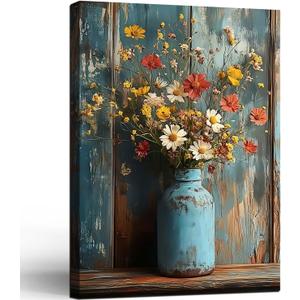 Framed Oil Painting Style Print Antique Metal Vase Wildflowers Pattern Background Rustic Vintage Floral Art Farmhouse Decor Rustic Wall Art Floral Mural Home Decor Gallery Poster 12x16 Inch (Light blue yellow) Framed Oil Painting Style Print Antique Metal Vase Wildflowers Pattern Background Rustic Vintage Floral Art Farmhouse Decor Rustic Wall Art Floral Mural Home Decor Gallery Poster 12x16 Inch (Light blue yellow)