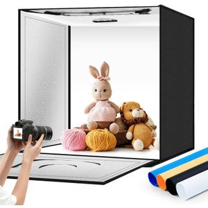 Light Box Photography 20"x20" with 80LED Lights and 4 Color Backdrops Photo Box with Lights, Foldable Light Box with Adjustable Brightness, 6000-6500K Dimmable Portable Picture Box Shooting