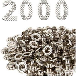 Grommet Kit 2000 Sets, Grommets Eyelets 6mm/10mm/12mm Sewing Eyelets Metal Grommet Kits Metal Eyelets Kits Grommets Eyelets for Repairing Canvas, Leather, Curtains (12mm)