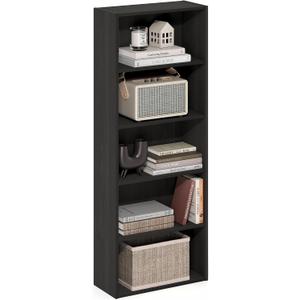 Furinno Basic Book Shelf, 5-Tier Bookshelf, Storage Organizer Bookcase with Open Shelf, 7 x 17 x 44, for Living Room, Bedroom, Home Office, Espresso