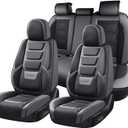 Coverado Car Seat Covers Full Set, Seat Covers for Cars, Front Seat Covers and Back Seat Cover Waterproof Leather Automotive Seat Cover Universal Car Interior Protectors Cushion for Most Cars (Black_Gray)