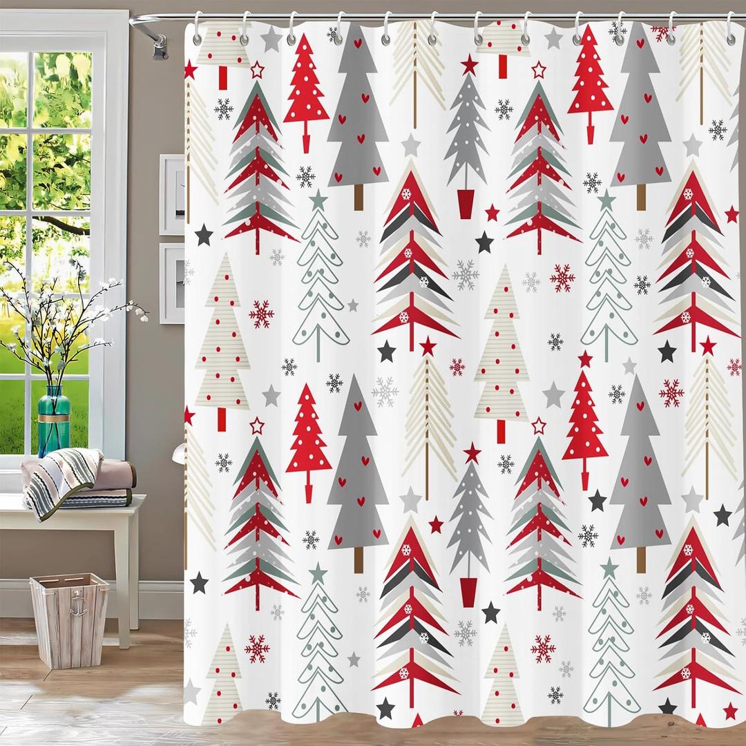 Shower Curtain Christmas Shower Curtain New Year Holiday Xmas Shower Curtains for Bathroom Waterproof Fabric Cloth Winter Snowflake Shower Curtain Sets Merry Christmas Tree Theme Bathtub Curtain
