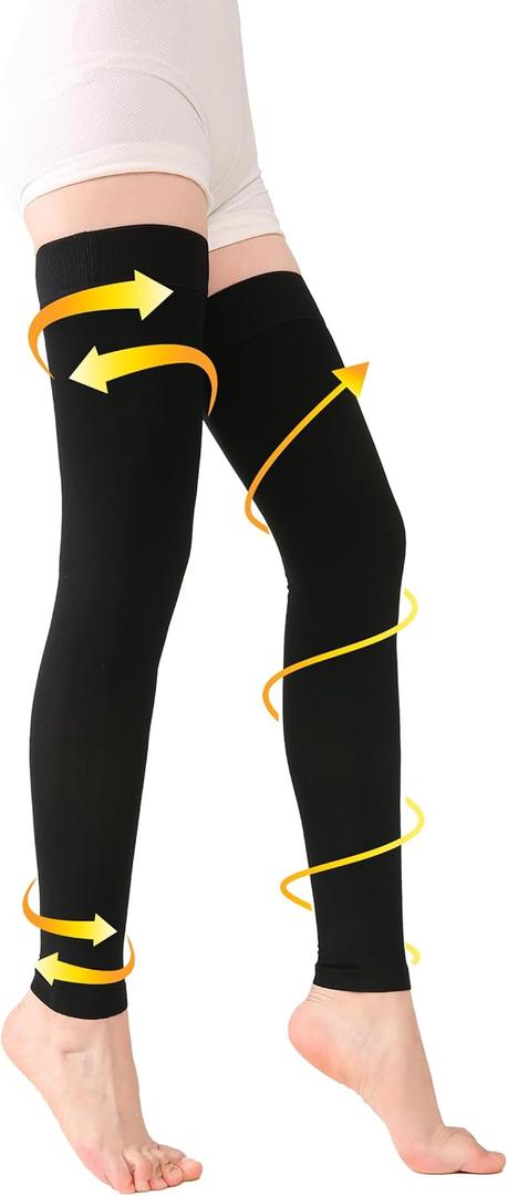 Medical Thigh High Compression Socks Footless for Women and Men (Pair), 15-20 mmHg with Silicone Dot Band, Medical Compression Stockings for Varicose Veins (S)