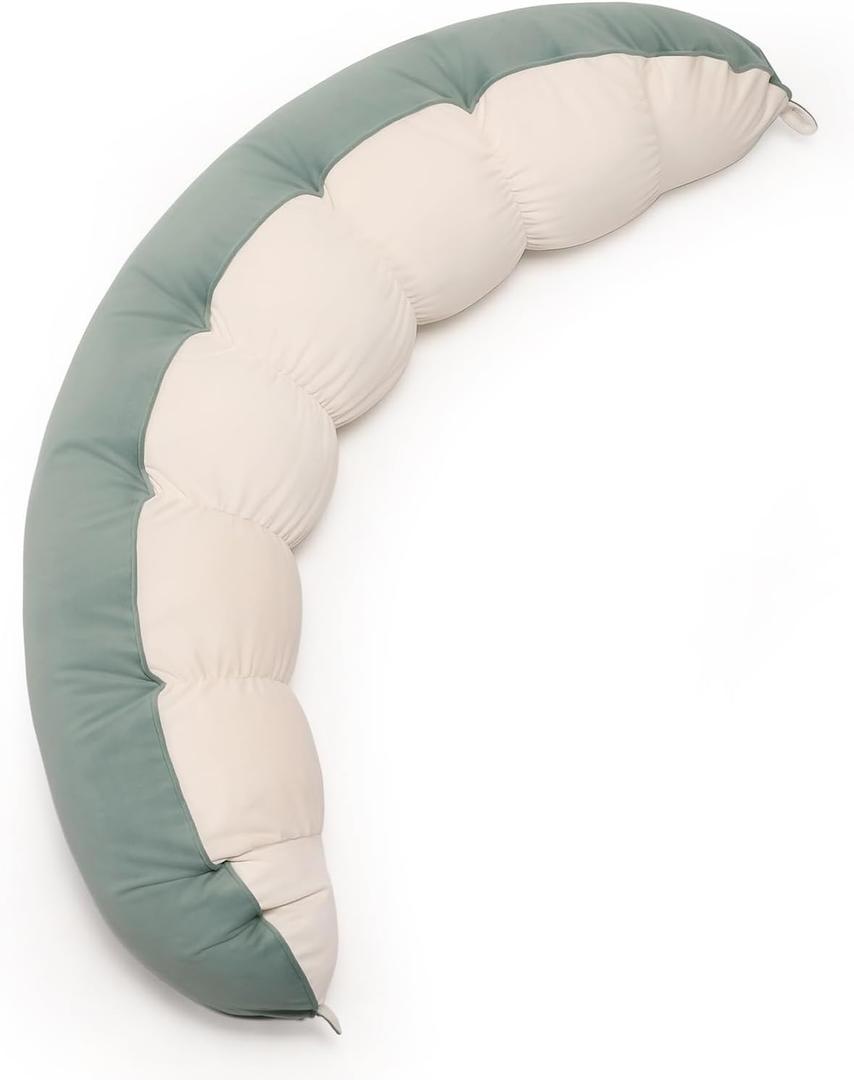 Peallow(Pat. Pend) Long Round Body Pillow for Adults, Bolster Pillow for Sleeping, Soft and Supportive Pillow for Sleeping & Lumbar Support (47", Green-White)