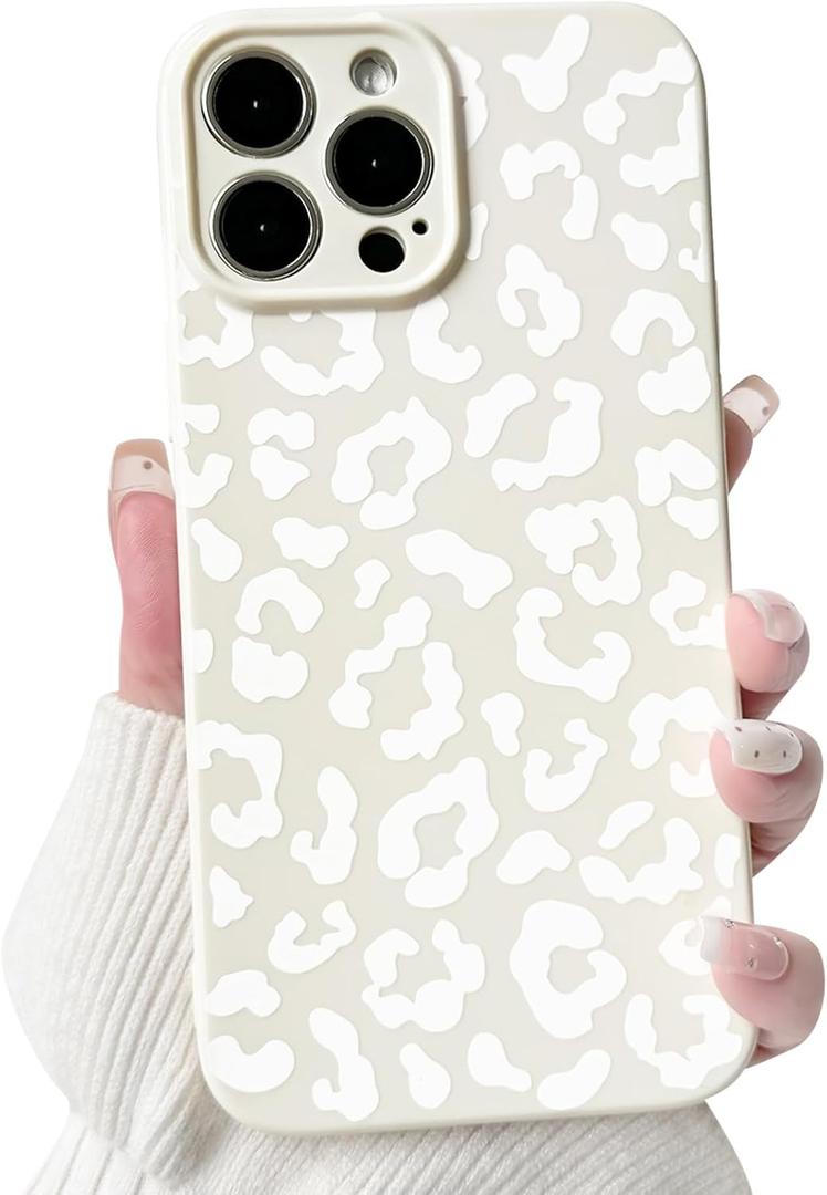 NITITOP Compatible with iPhone 14 Pro Case Aesthetic Cute Leopard Print Pattern for Women Girls Men Trendy Slim Fit TPU Bumper Silicone Shockproof Full Camera Protection Cover - White