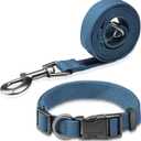 Peacock Blue Dog Collar and Leash Set for Small Dogs Soft and Breathable of 90% Rayon from Bamboo and 10% Polyester Comfortable Skin-Friendly, Adjustable Leash Set with Quick Release Buckle Small 48''