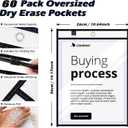 60 Packs Dry-Erase Pockets Bulk Oversized Reusable Dry Erase Pocket Sleeves with 4 Rings, 10x14 Black Ticket Holders, Clear Plastic Sheet Protectors, Teacher School Classroom Supplies
