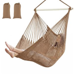 Barydat 2 Pcs Hanging Hammock Chair Boho Swing Chair Outdoor Indoor Comfy Soft Cotton Rope Weaving with 40 Inch Detachable Metal Bars for Backyard Living Room Garden, 270lb Capacity(Brown)