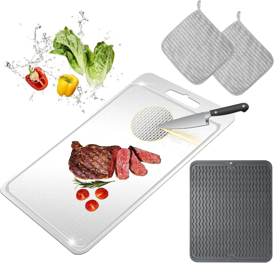 Titanium Cutting Board-Pure Titanium Cutting Boards For KitchenDouble-Sided Metal Cutting Board with Juice Groove, Separates Meat and Vegetables, Dishwasher Safe (Pattern 1410 Inch)