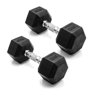 CAP Barbell 25 LB Rubber Coated Hex Dumbbell Hand Weight - Pair | Chrome Handle