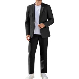 COOFANDY Men Suits Classic Fit 2 Piece Suit Set One Button Casual Blazer Wedding Bussiness Suit Separates (Small, Black)