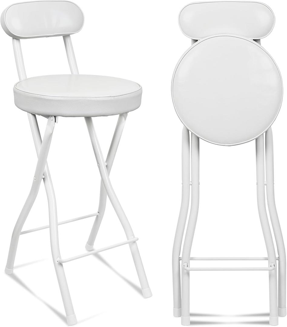 UWEAR Folding Bar Stool with Back,Tall Foldable Stool Seat Padded Portable Stools Counter Height Foldable Stools Chairs,Collapsible Stool for Adults Kitchen Island Guitar Barstools (White)
