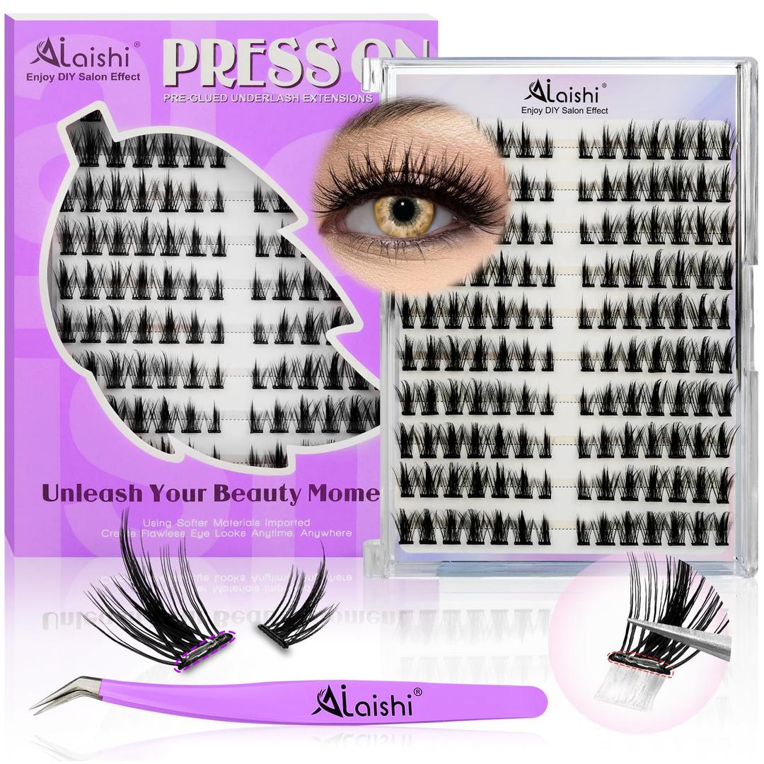 No Glue Needed Lashes, Lash Clusters Kit, DIY Cluster Eyelash Extensions 10‑18mm, 140pcs Fluffy D Curl Soft Natural Lashes with Lash Tweezers–Natural Fake Cat Eye Wispy Individual Clusters(NG LLB1)