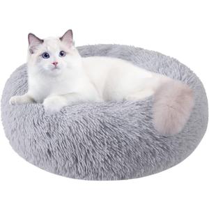 Cat Beds for Indoor Cats, 20 Inch Dog Bed for Small Melium Large Dogs, Washable-Round Pet Bed for Puppy and Kitten with Slip-Resistant Bottom (light grey)