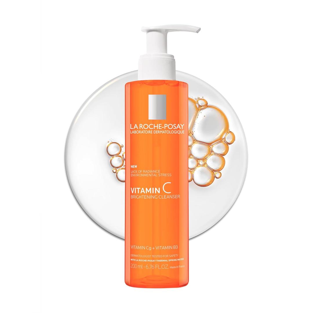 La Roche-Posay Vitamin C Brightening Face Wash, Gentle Foaming Facial Cleanser with Vitamin Cg and Vitamin B3 to Brighten and Even Skin Tone, Vitamin C Face Wash that Cleanses Dirt & Makeup, 200ml