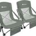 AKSOUL Folding Beach Chair for Adults: Low/High Back Chairs with Carry Bag - Extra Wide Seat Chair with Comfortable Pillow & Storage Pocket (1 Pack & 2 Pack, Blue), 23" x 23" x 24"