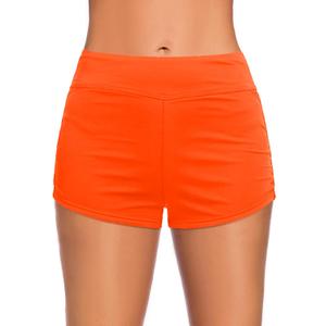 Tempt Me Women's Swim Shorts High Waisted Swimsuit Shorts Adjustable Ruched Side Boyshorts Tummy Control Bathing Suit Bottom (Small, Orange)