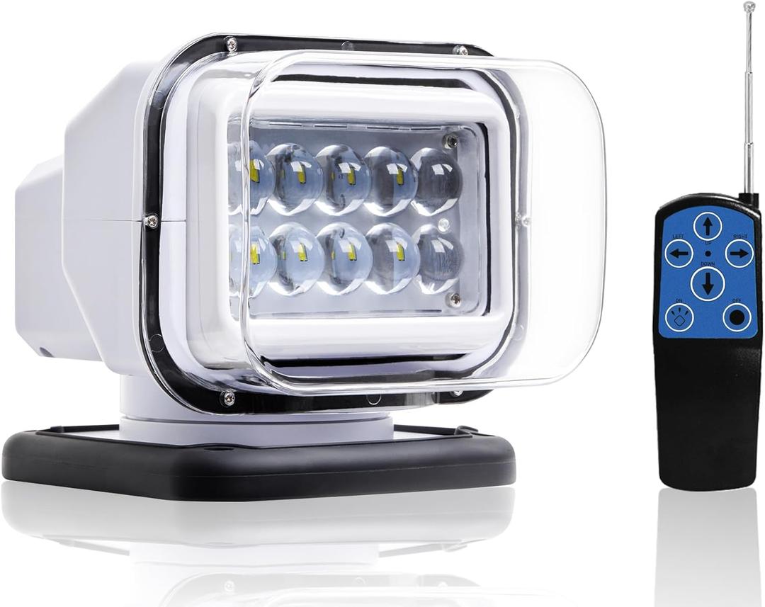 Remote Spot Lights for Trucks, Auto Home-Position 360 Rotating LED Search Light for Truck, Marine Spotlight for Boat 6 Powerful Magnets Built-in (White)