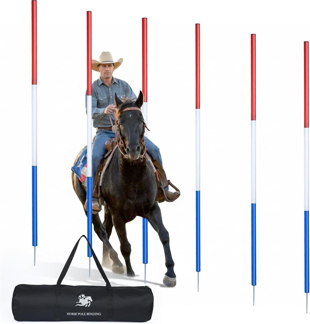 6 Pcs 6FT Pole Bending Poles for Horses, Adjustable Equestrian Sports Training Equipment for Horses, Agility Poles for Horses, Soccer, Football, Dog