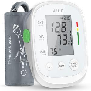 Blood Pressure Monitor, AILE Blood Pressure Machine Upper Arm Large Cuff(8.7"-16.5"), High Automatic Blood Pressure Monitors Cuff for Home Use, (BP) Manual Arm Blood Pressure Monitors, 2 * 99 Memory (White)