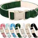 ARING PET Dog Collar-Cute Cotton Puppy Collar for Small Dogs, Adjustable Lightweight Pet Collars with Quick Release Buckle for Small Medium Large Dog (Velet-Dark Green)