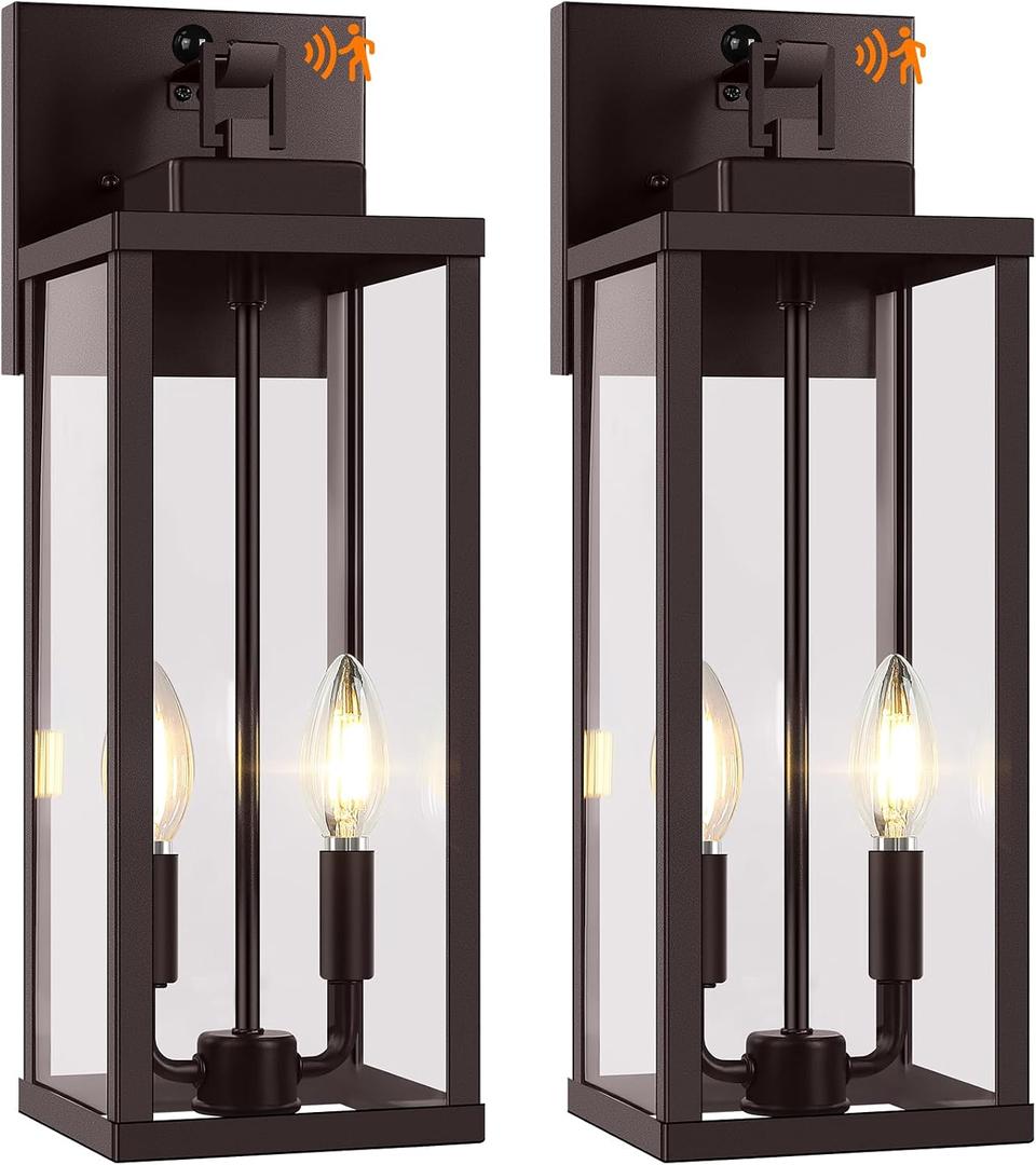 BesLowe 2-Pack 18” Large Upgraded Motion Sensor Outdoor Wall Lights, Brown, 18in