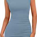 BTFBM Summer Dresses for Women 2025 High Neck Casual Sleeveless Bodycon Formal Ruched Cocktail Club Party Mini Dress (XXL)