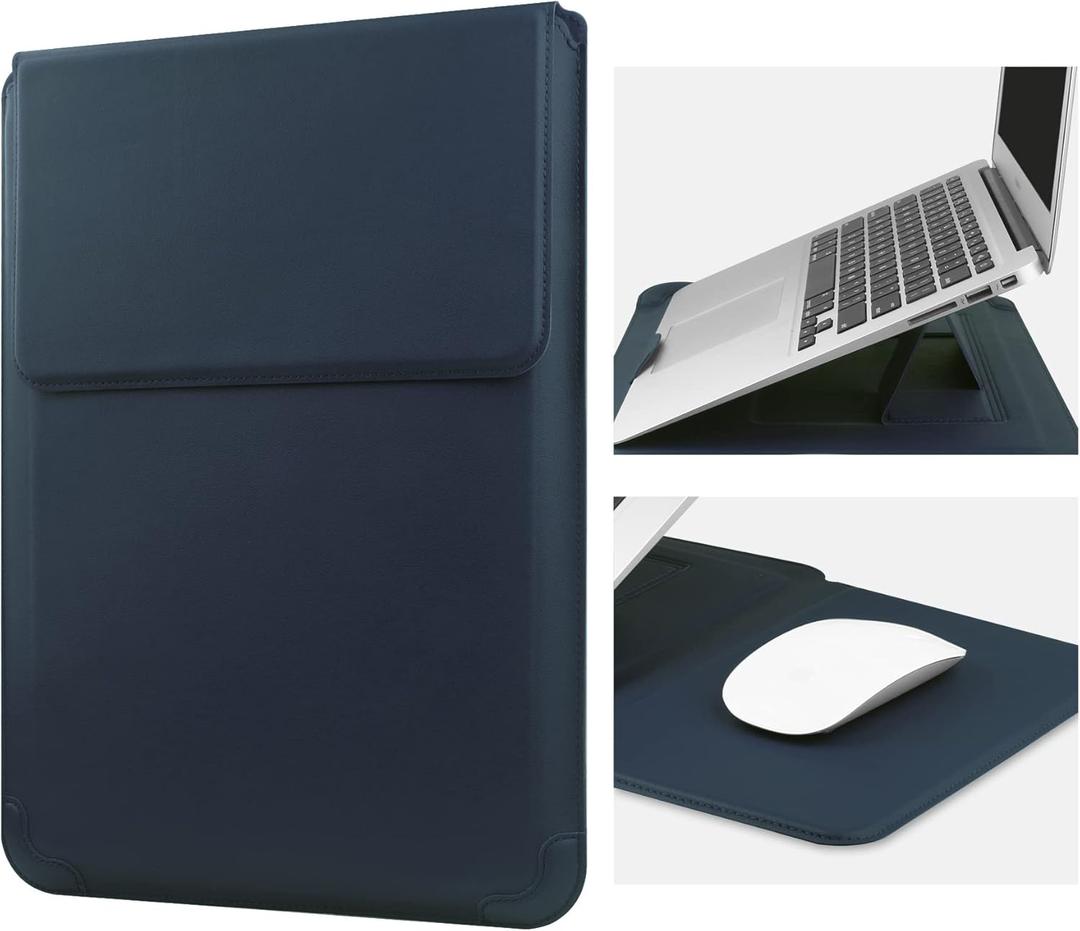 15 16 Inch Laptop Sleeve Case Leather Bag for MacBook Pro 16 2021 & 2019/ASUS Vivobook 15/Huawei MateBook D15/HP 15.6" PC/MacBook Pro 15/Surface Laptop 3/Dell Inspiron 15/IdeaPad, Navy