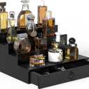Cologne Organizer for Men, 4 Tier Black Wood Perfume Organizer with Felt Lining Drawer and Hidden Compartment, Perfume Display Holder, A Gift for Men