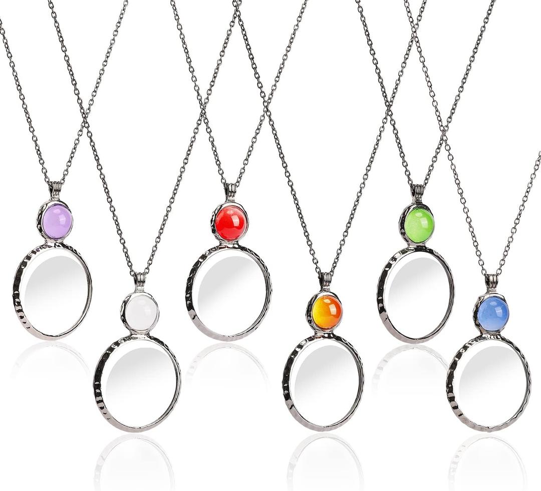 Magnifying Glass Necklace for Women 10X Magnifying Glass Pendant,Magnifier Necklace Muti-Colored Beads,Monocle for Reading,Crafts Needlework,Inspection,Exploring (Blue)