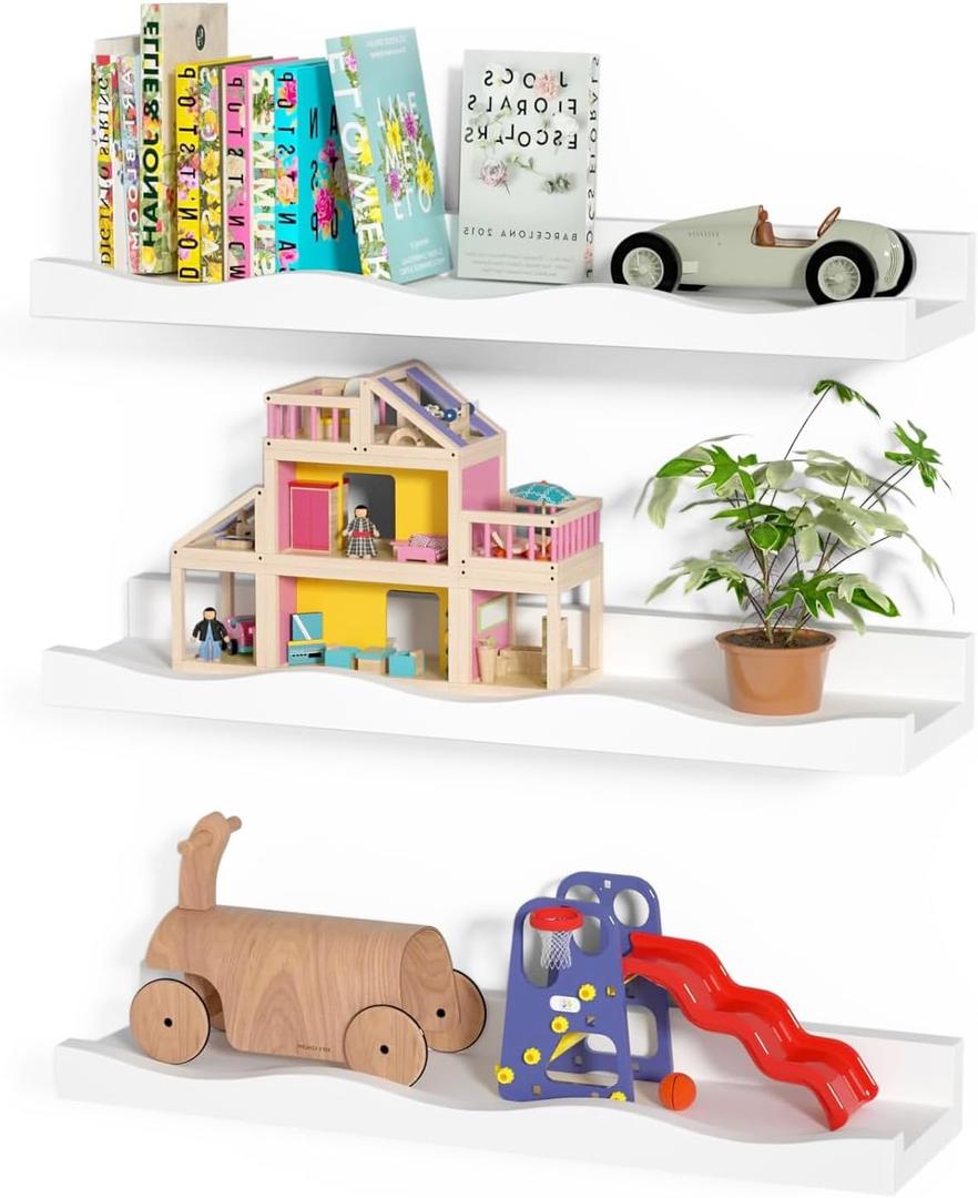 AZSKY Floating Bookshelf for Kids, Cloud Picture Ledge Shelf - White, 15.7 Inches, Nursery Book Shelves Set of 3, Floating Shelves Baby & Toddler Room Decor
