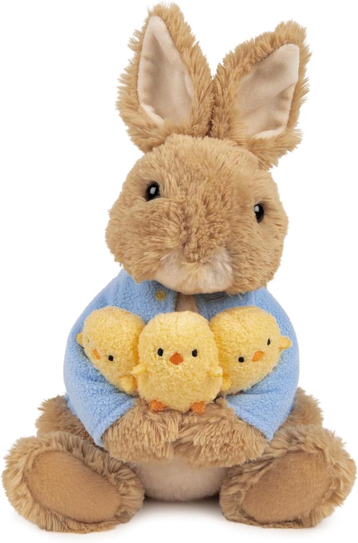 GUND Beatrix Potter Peter Rabbit Holding Chicks Plush, Easter Gift, Easter Bunny Stuffed Animal for Ages 1 and Up, Brown/Blue, 9.5