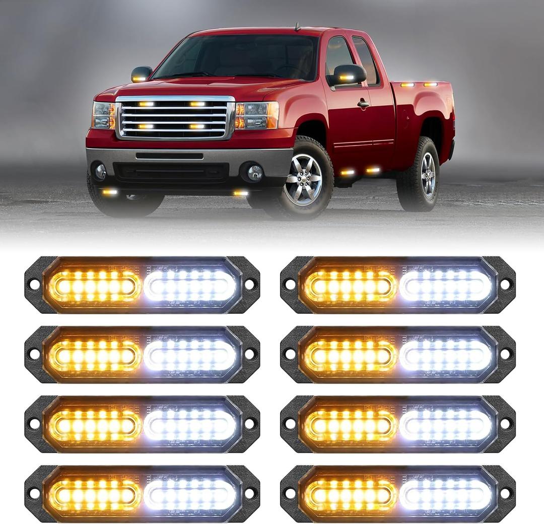HLauto 1200T Emergency Strobe Grille Lights: 6pcs 12 LED Sync Feature Safety Warning Flashing Lights, Ultra Slim Surface Mount Hazard Caution Light for Trucks, Vehicles, Car, ATV, UTV (Amber White)