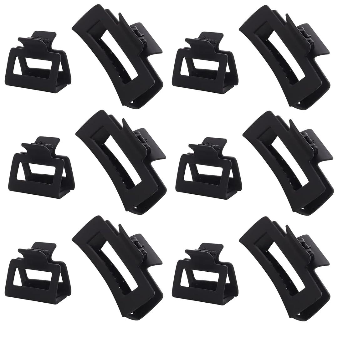 12 Pack Black Square Claw Clips, Big and Small Neutral Rectangle Hair Claw, Non-slip Matte Large Hair Clips for Women,Strong Hold jaw clip for Thick Thin Hair